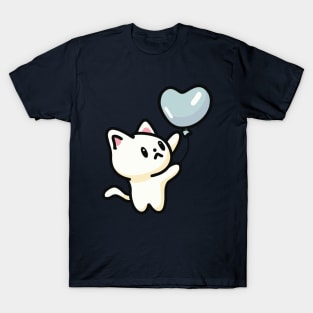 Cute Cat Holding Heart Shaped Blue Balloon T-Shirt